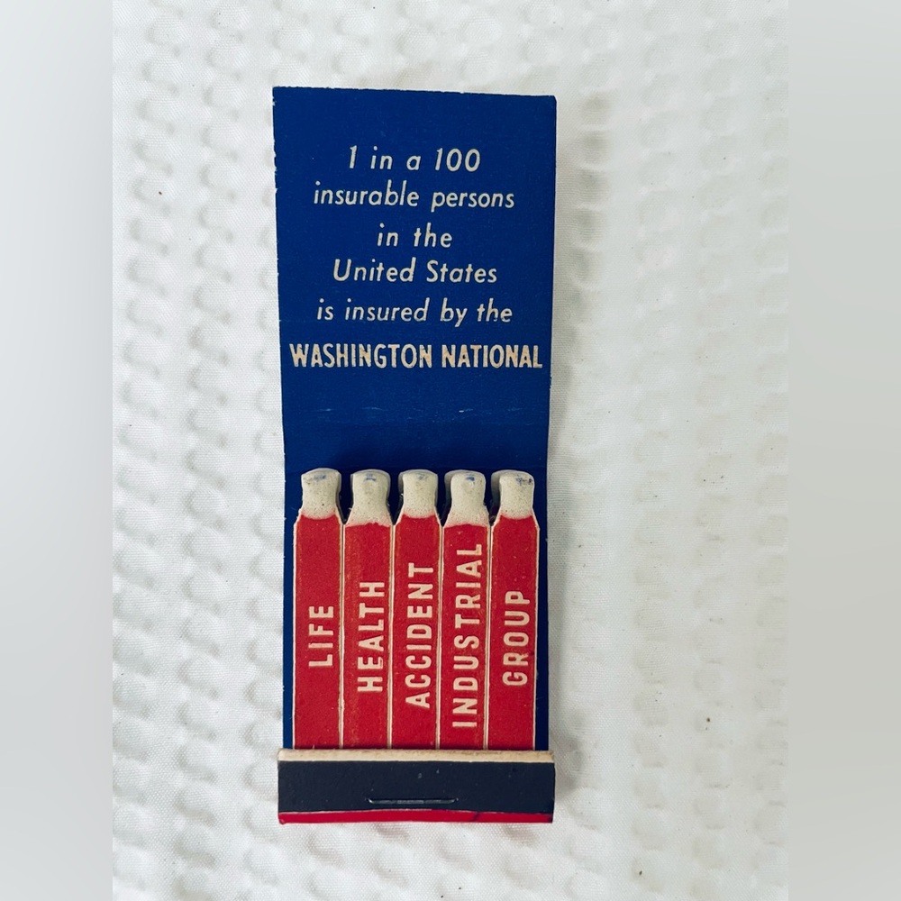 Matchbook Washington National Insurance feature matchbox  Illinois